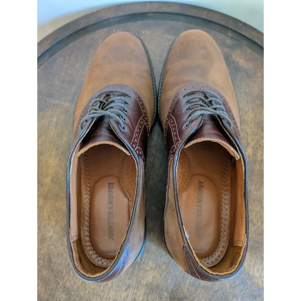 Johnston & Murphy 9 Saddle Shoes Oxfords Leather Suede Brown Formal Wedding Work